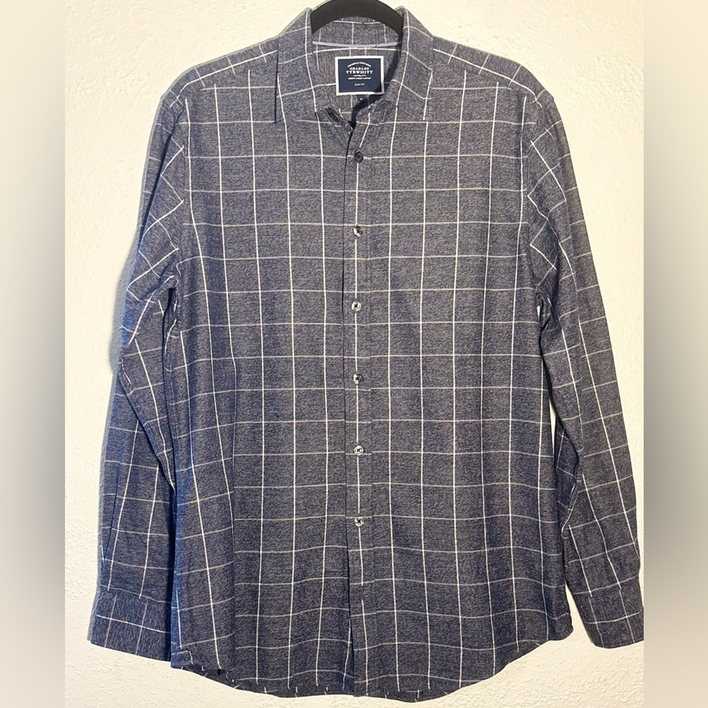 Charles Tyrwhitt Mens Heavy Cotton Blue Windowpane Button Shirt Size M